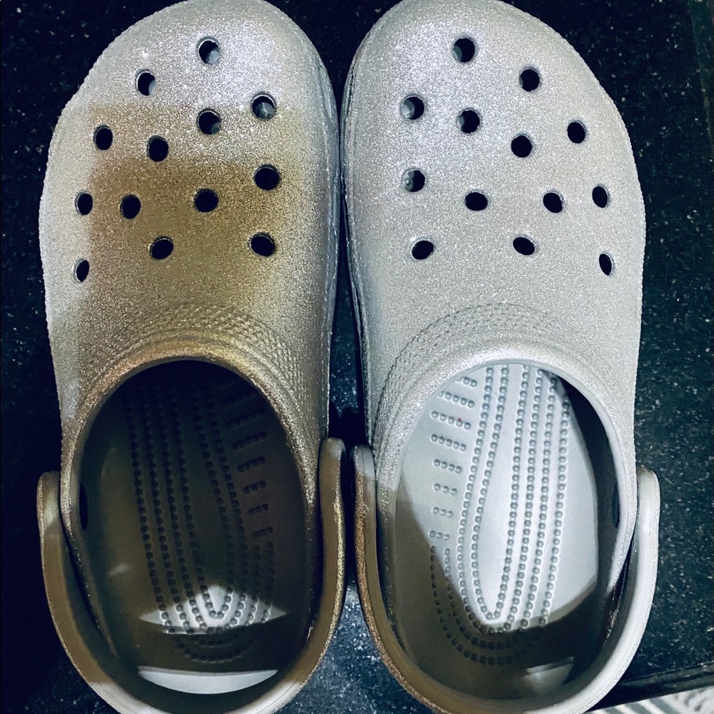 Silver shiny crocs